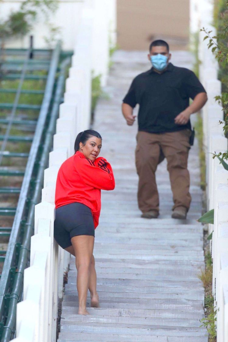 Kourtney Kardashian Candids In Short On The Stairs In Malibu
