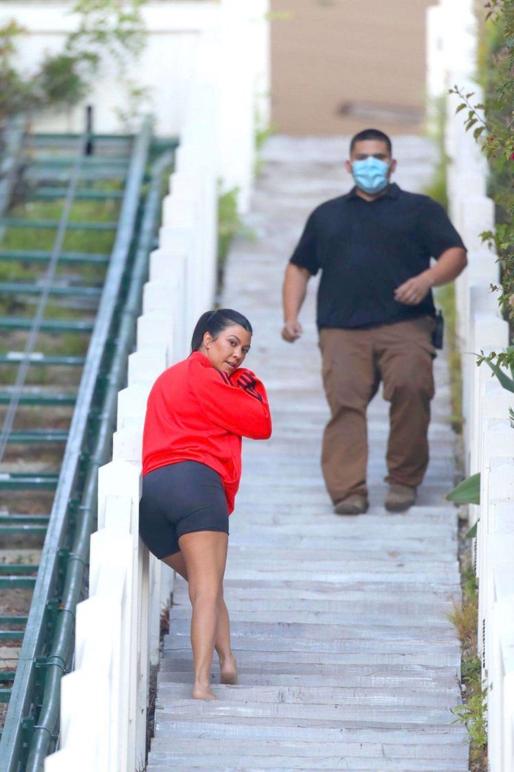 Kourtney Kardashian Candids In Short On The Stairs In Malibu