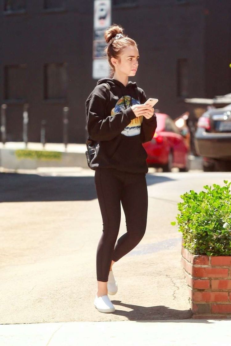 Fitness Freak Lily Collins Leaving Pilates Class In Hollywood