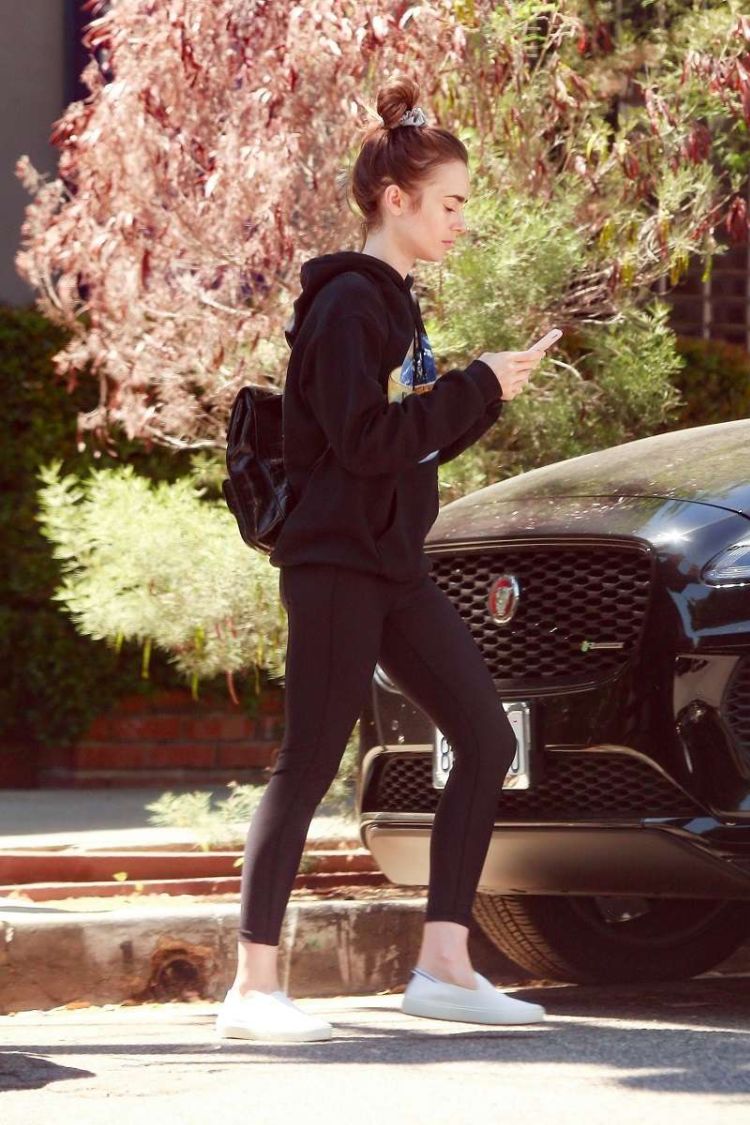 Fitness Freak Lily Collins Leaving Pilates Class In Hollywood