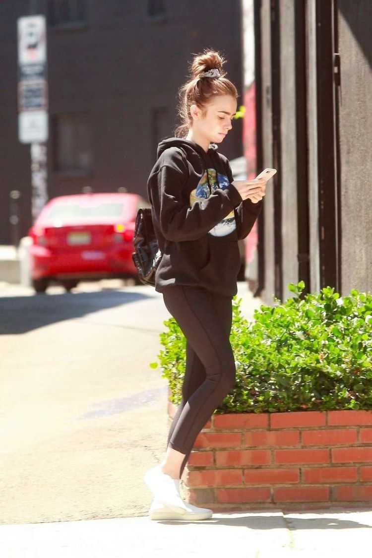 Fitness Freak Lily Collins Leaving Pilates Class In Hollywood