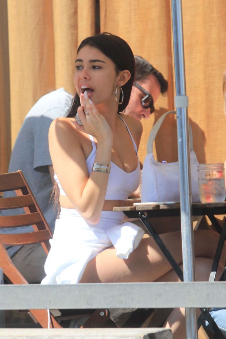 Madison Beer Outdoor Candids In A White Outfit In West Hollywood