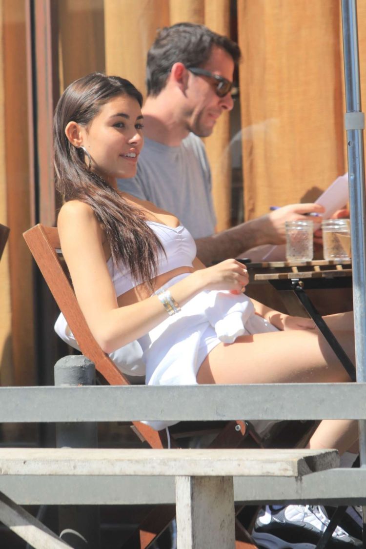 Madison Beer Outdoor Candids In A White Outfit In West Hollywood
