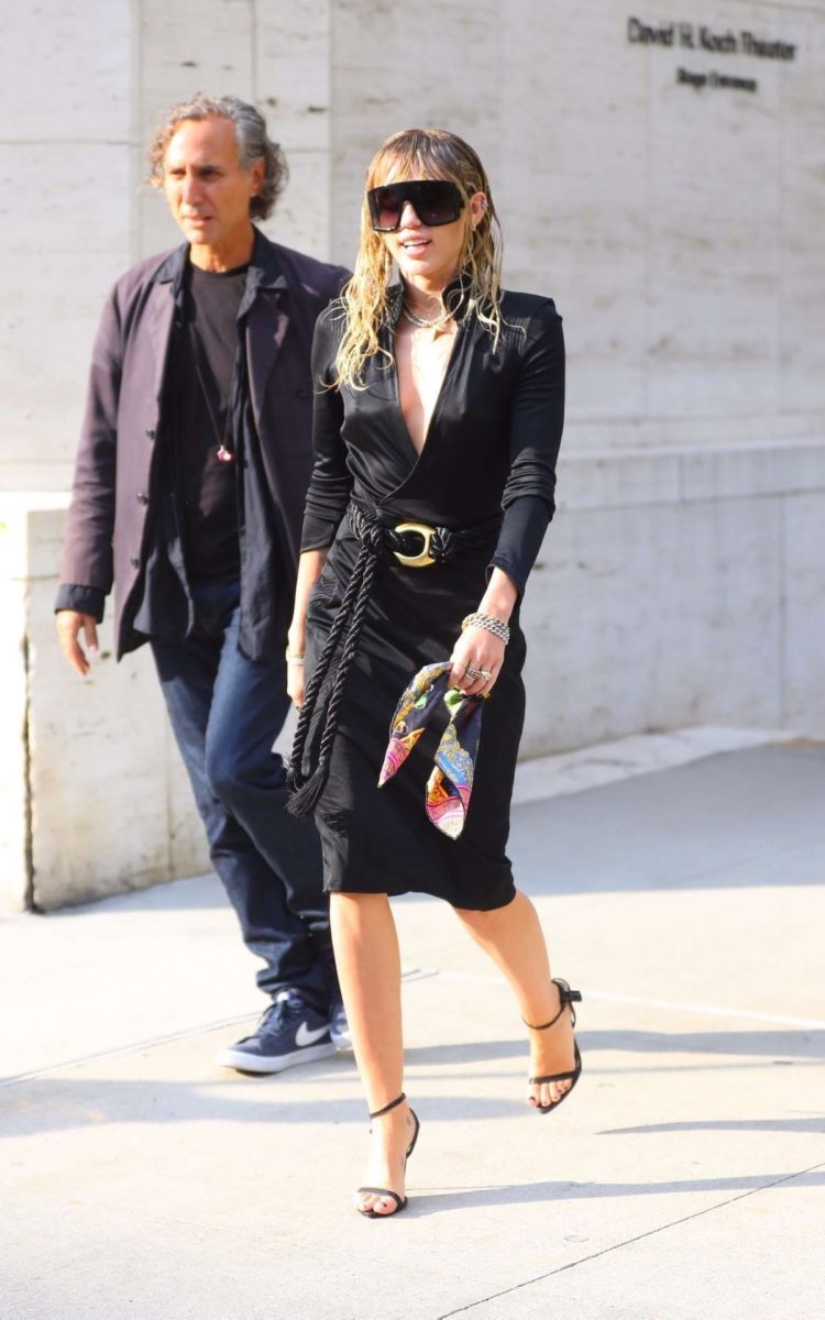 Miley Cyrus Candids In Black Dress Out In New York