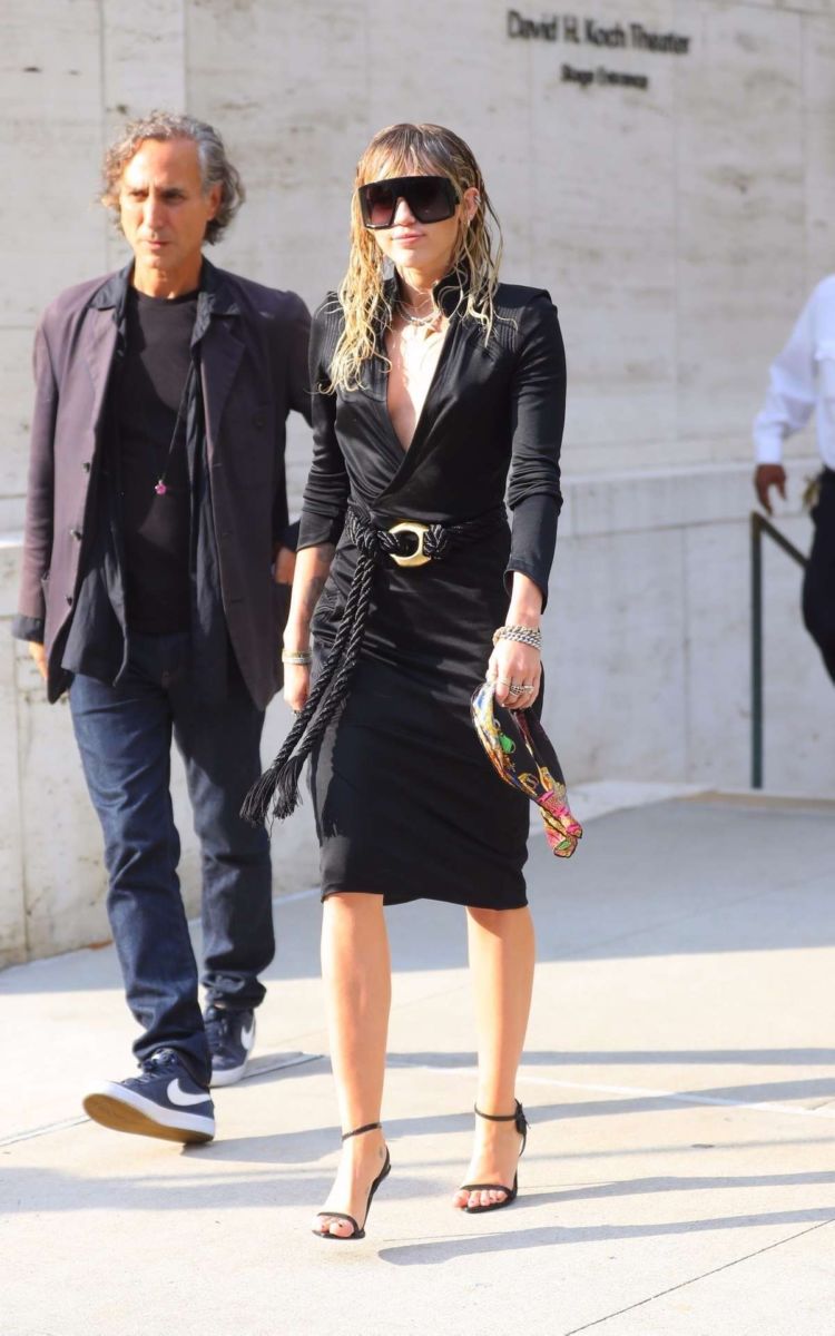 Miley Cyrus Candids In Black Dress Out In New York