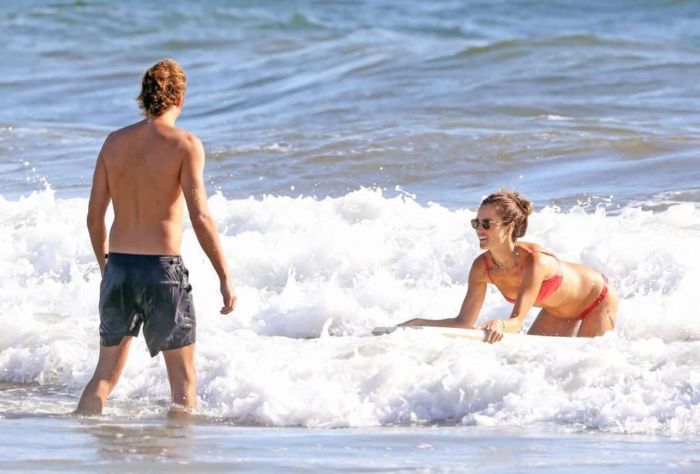 Alessandra Ambrosio In A Red Bikini With Boyfriend Nicolo Oddi In Malibu