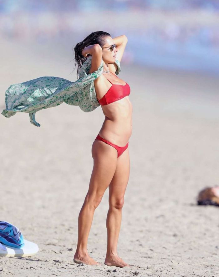 Alessandra Ambrosio In A Red Bikini With Boyfriend Nicolo Oddi In Malibu
