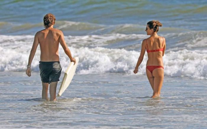Alessandra Ambrosio In A Red Bikini With Boyfriend Nicolo Oddi In Malibu