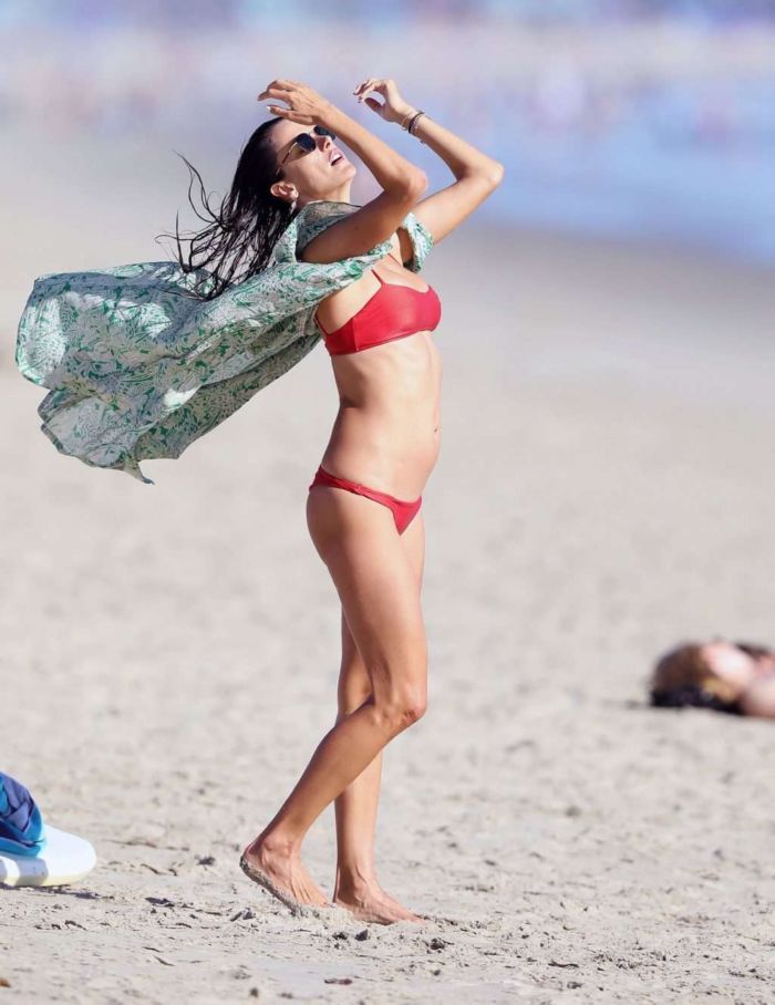 Alessandra Ambrosio In A Red Bikini With Boyfriend Nicolo Oddi In Malibu