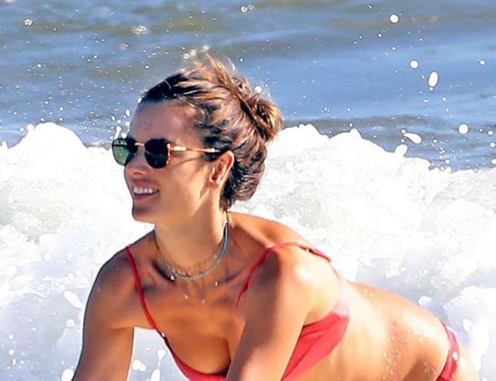 Alessandra Ambrosio In A Red Bikini With Boyfriend Nicolo Oddi In Malibu