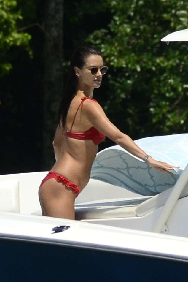 Alessandra Ambrosio Candids In A Red Bikini On A Yacht In Florianopolis