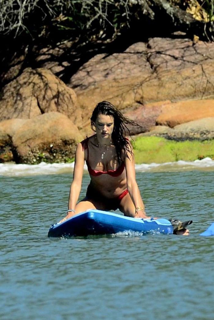 Alessandra Ambrosio Candids In A Red Bikini On A Yacht In Florianopolis