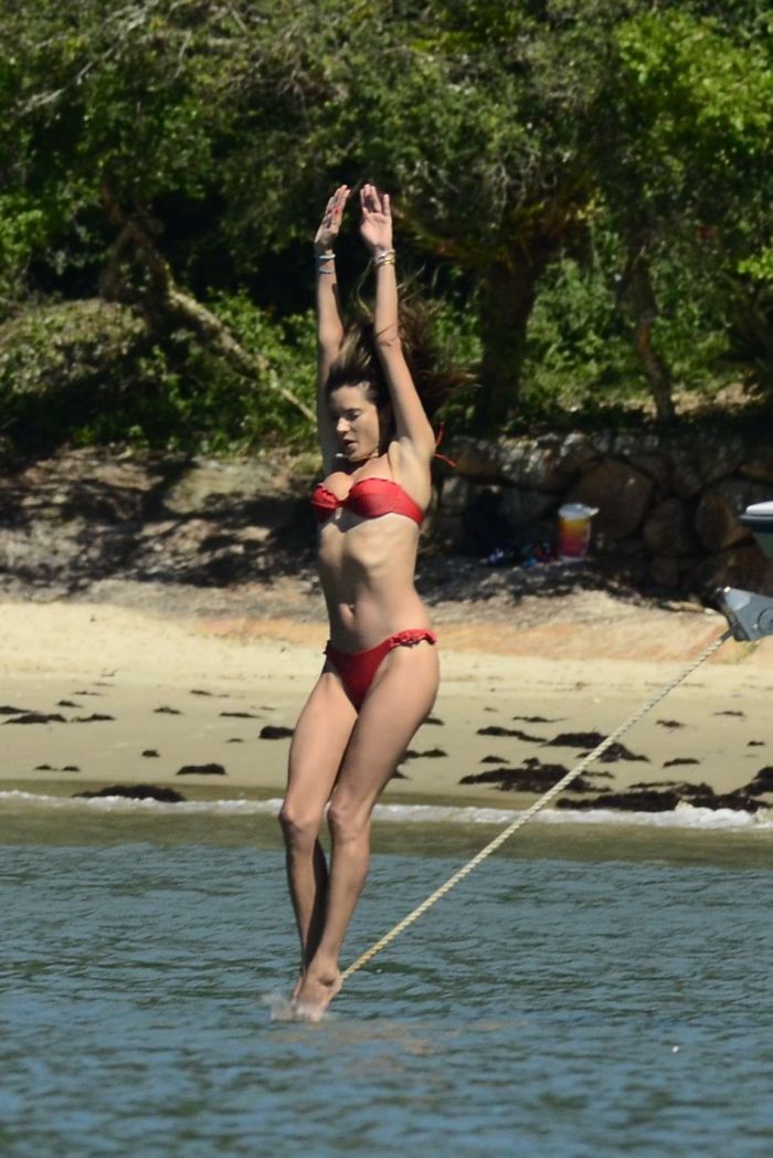 Alessandra Ambrosio Candids In A Red Bikini On A Yacht In Florianopolis