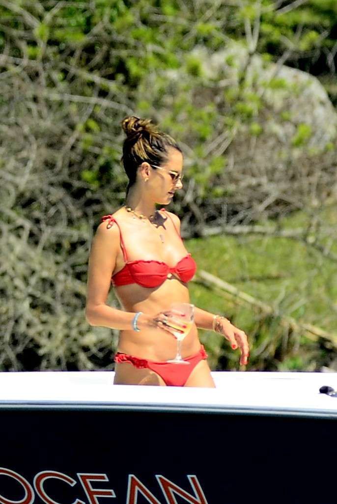 Alessandra Ambrosio Candids In A Red Bikini On A Yacht In Florianopolis
