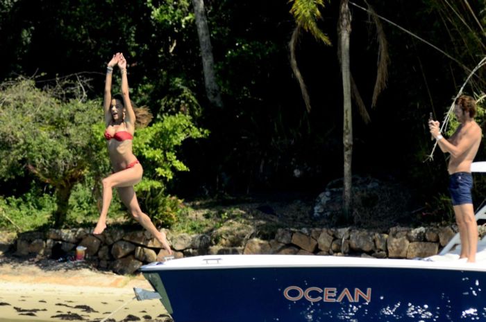 Alessandra Ambrosio Candids In A Red Bikini On A Yacht In Florianopolis
