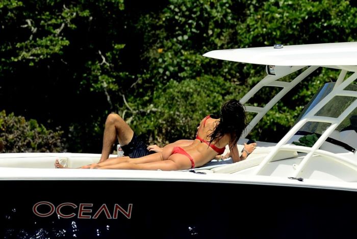 Alessandra Ambrosio Candids In A Red Bikini On A Yacht In Florianopolis