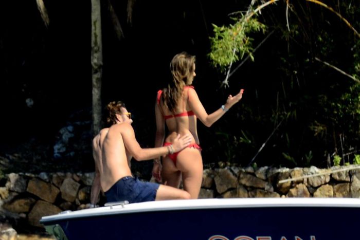 Alessandra Ambrosio Candids In A Red Bikini On A Yacht In Florianopolis