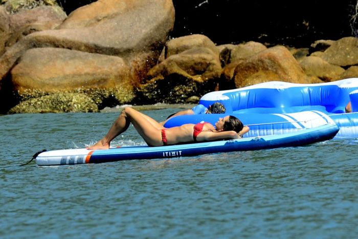 Alessandra Ambrosio Candids In A Red Bikini On A Yacht In Florianopolis