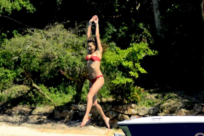 Alessandra Ambrosio Candids In A Red Bikini On A Yacht In Florianopolis