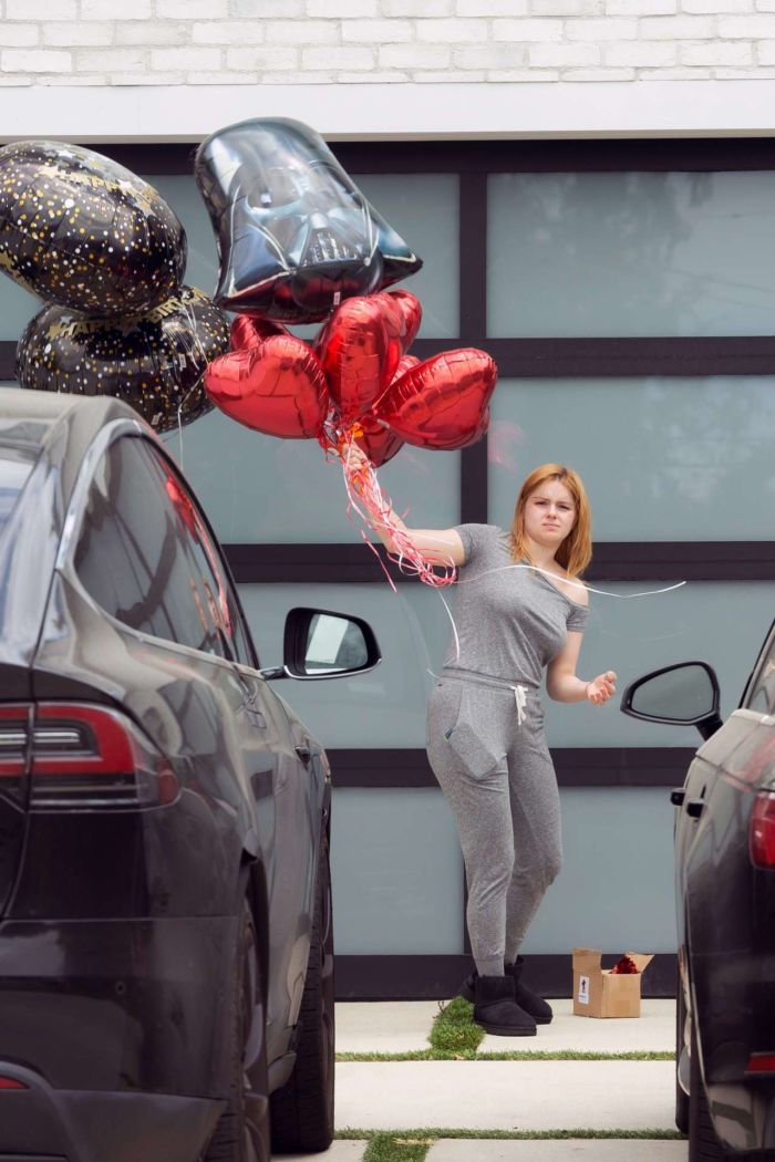 Ariel Winter Taking Balloons For Luke Benward's 25th Birthday