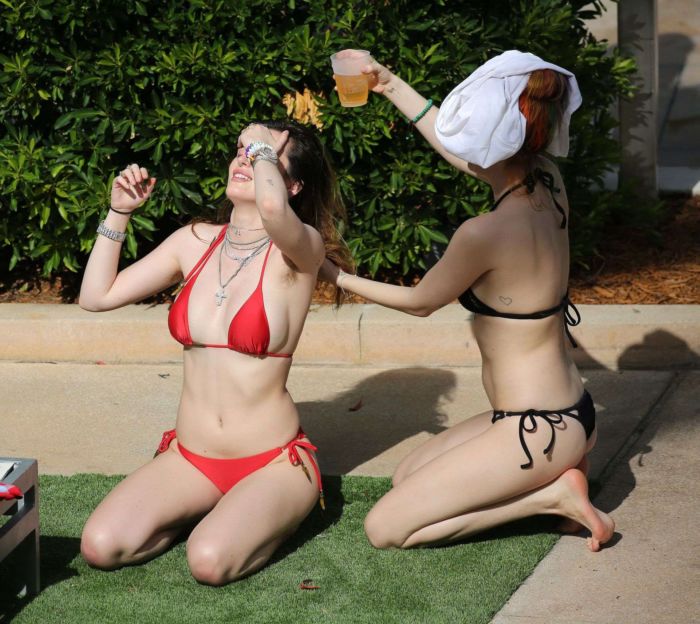 Bella Thorne In A Red Bikini At A Swimming Pool In Miami