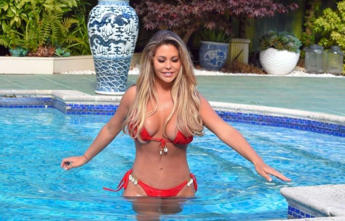 Bianca Gascoigne Poses In Red Bikini At The Pool In Greece