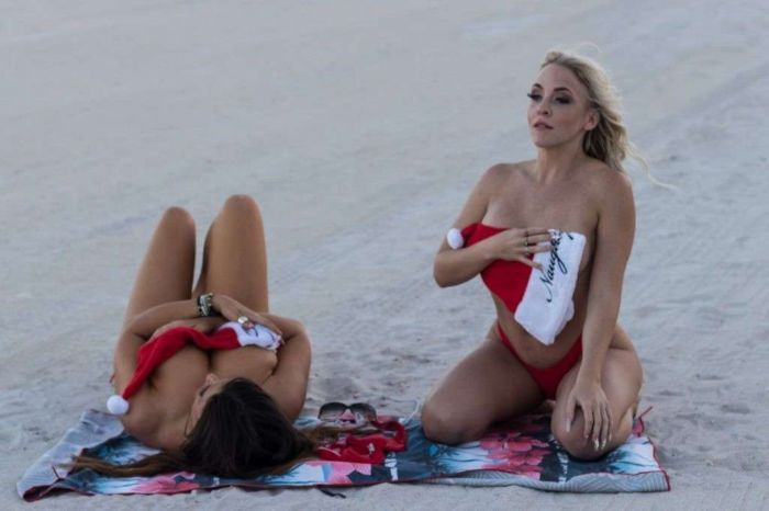 Claudia Romani And Jess Picado In Red Bikinis For Xmas Photoshoot