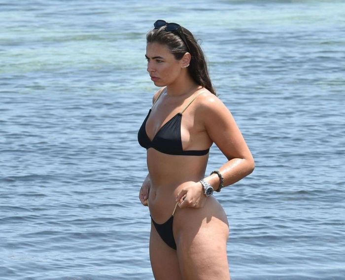 Francesca Allen In A Black Bikini At The Beach In Ibiza