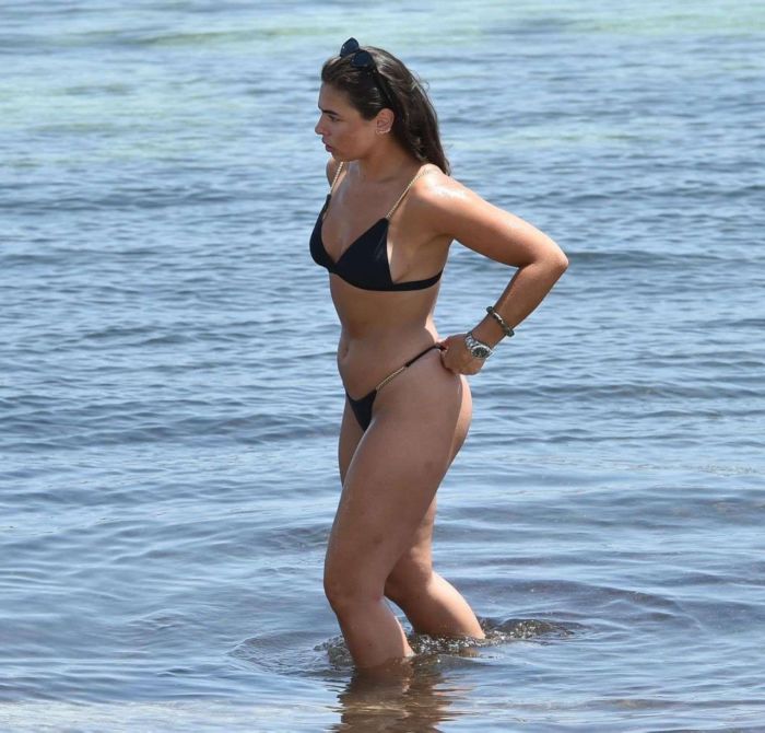 Francesca Allen In A Black Bikini At The Beach In Ibiza