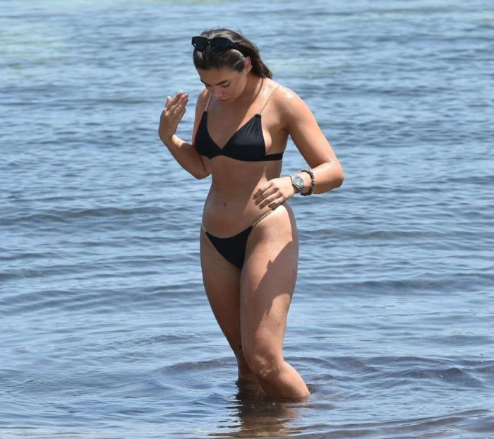 Francesca Allen In A Black Bikini At The Beach In Ibiza