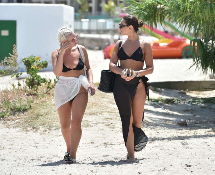 Francesca Allen In A Black Bikini At The Beach In Ibiza