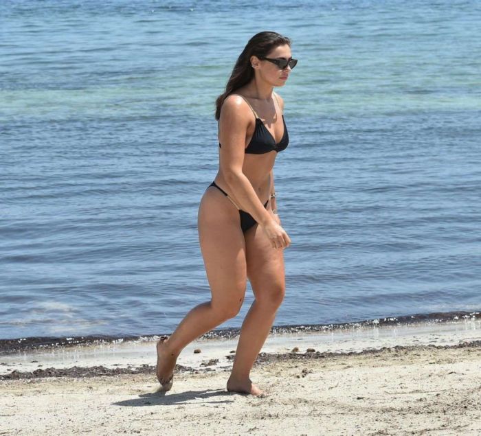 Francesca Allen In A Black Bikini At The Beach In Ibiza