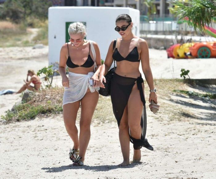 Francesca Allen In A Black Bikini At The Beach In Ibiza