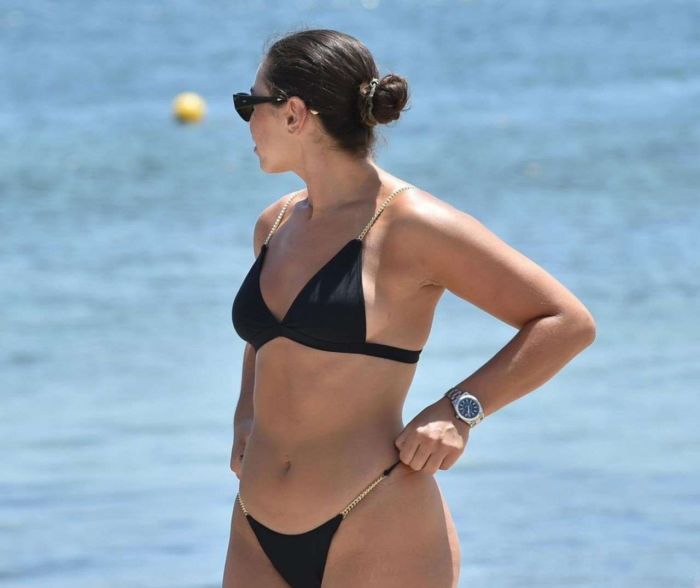 Francesca Allen In A Black Bikini At The Beach In Ibiza