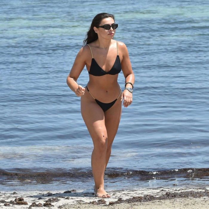 Francesca Allen In A Black Bikini At The Beach In Ibiza