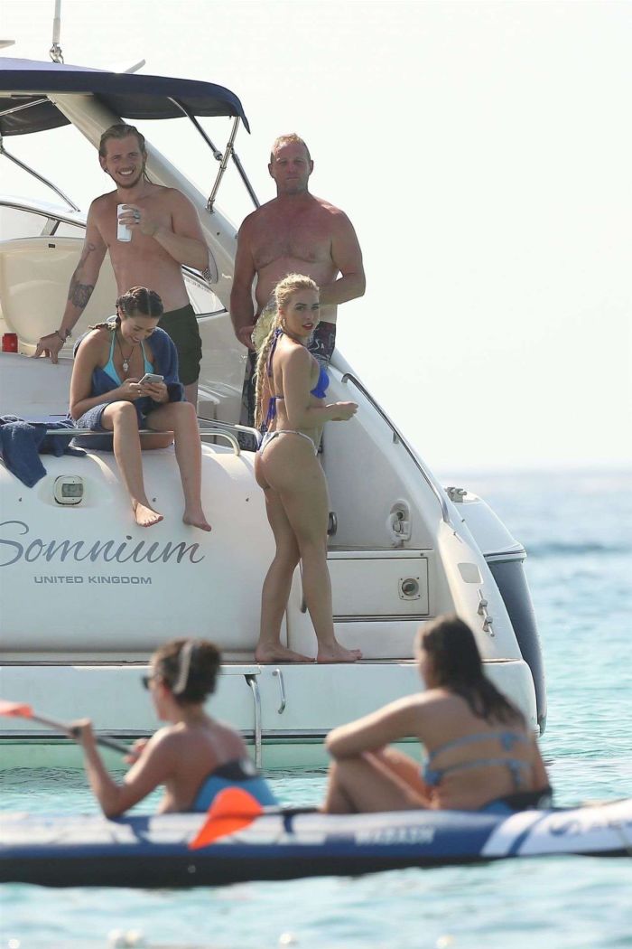 Gabby Allen Enjoys In A Blue Bikini With Friends On A Yacht In Ibiza