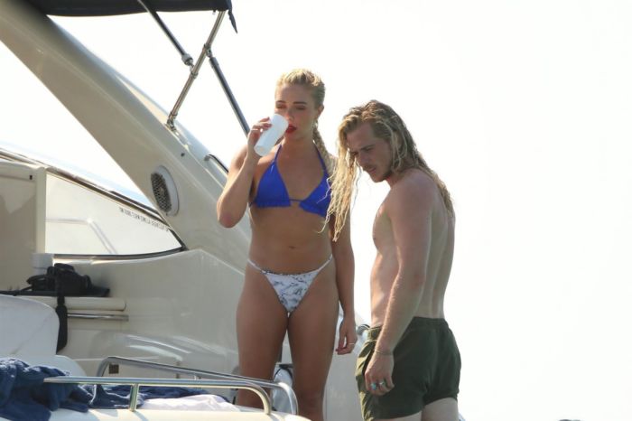 Gabby Allen Enjoys In A Blue Bikini With Friends On A Yacht In Ibiza
