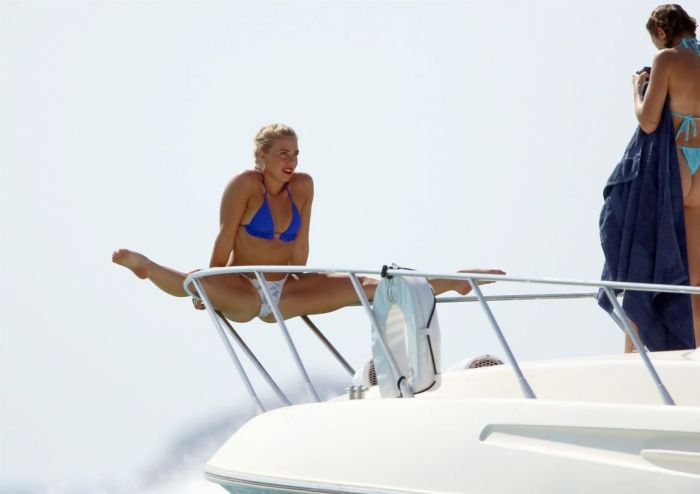 Gabby Allen Enjoys In A Blue Bikini With Friends On A Yacht In Ibiza