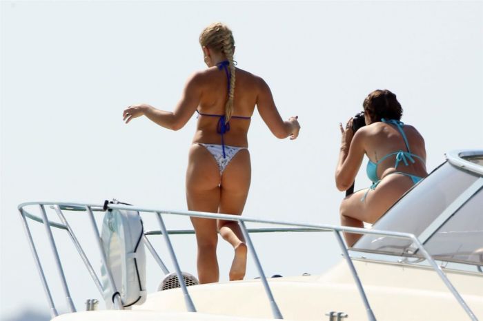 Gabby Allen Enjoys In A Blue Bikini With Friends On A Yacht In Ibiza