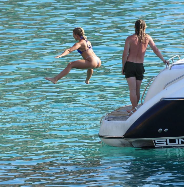 Gabby Allen Enjoys In A Blue Bikini With Friends On A Yacht In Ibiza