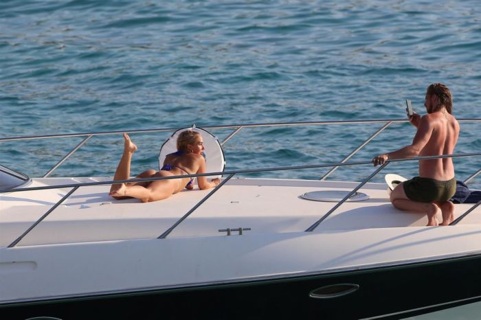 Gabby Allen Enjoys In A Blue Bikini With Friends On A Yacht In Ibiza