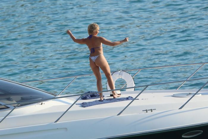 Gabby Allen Enjoys In A Blue Bikini With Friends On A Yacht In Ibiza