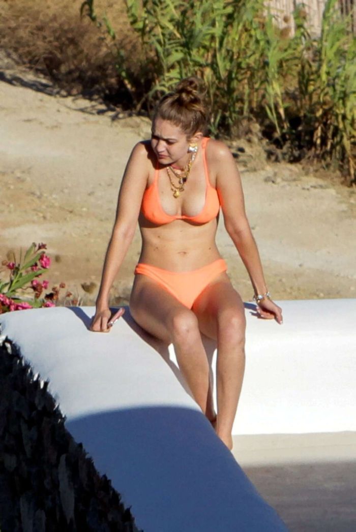 Gigi Hadid Candids In An Orange Bikini In Mykonos