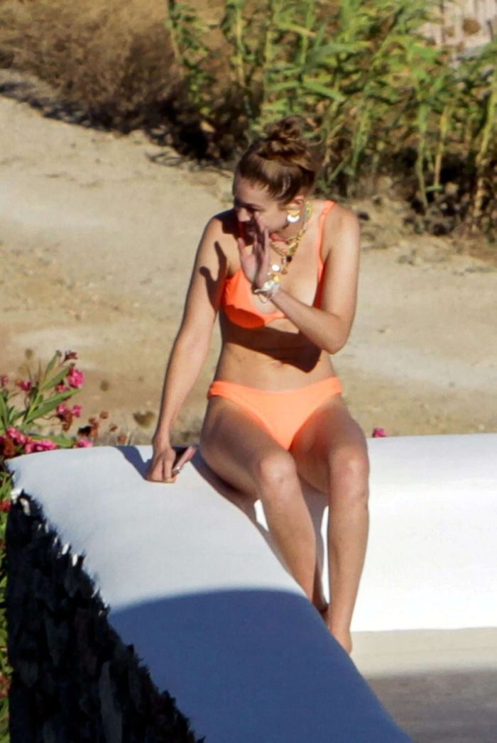 Gigi Hadid Candids In An Orange Bikini In Mykonos