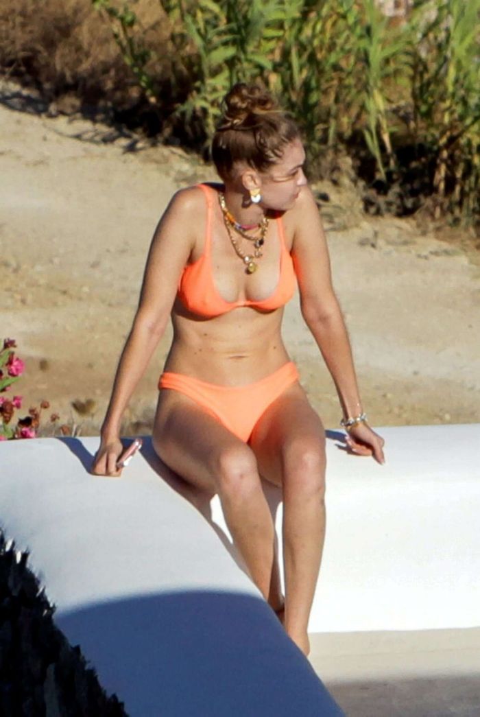 Gigi Hadid Candids In An Orange Bikini In Mykonos