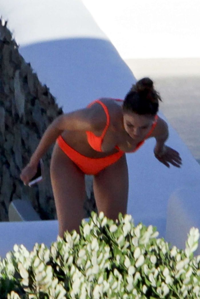 Gigi Hadid Candids In An Orange Bikini In Mykonos