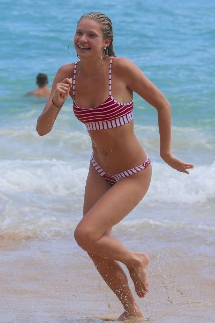 Josie Canseco In A Striped Bikini On The Beach In Honolulu