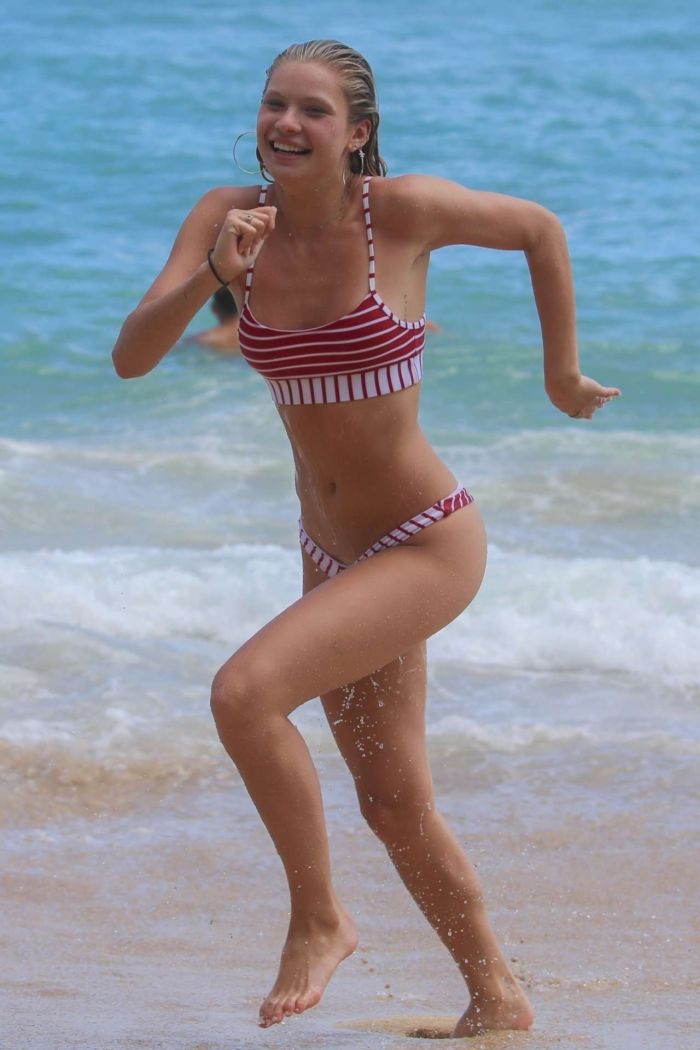 Josie Canseco In A Striped Bikini On The Beach In Honolulu