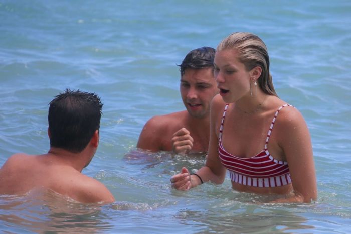Josie Canseco In A Striped Bikini On The Beach In Honolulu