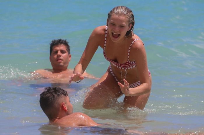 Josie Canseco In A Striped Bikini On The Beach In Honolulu
